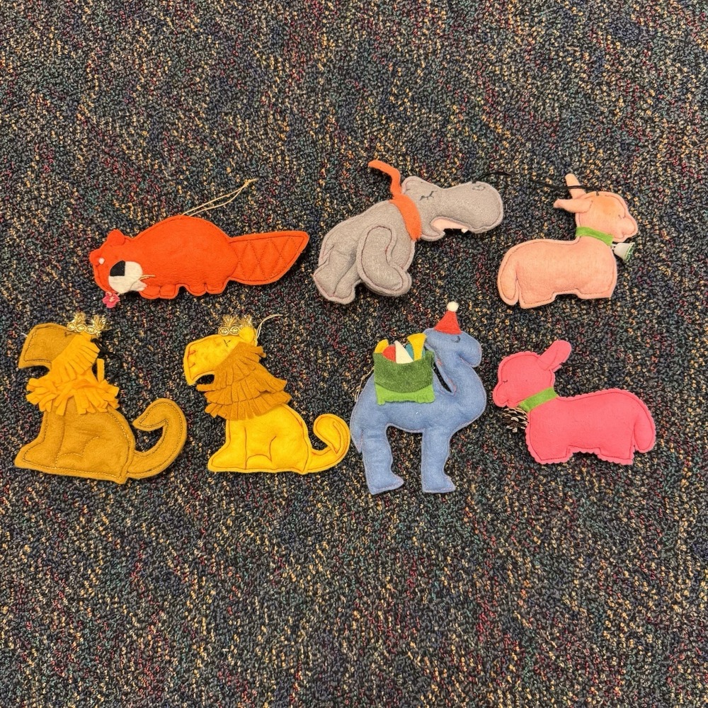 Set of 7 Vintage Handmade Felt Christmas Holiday Animal Ornaments